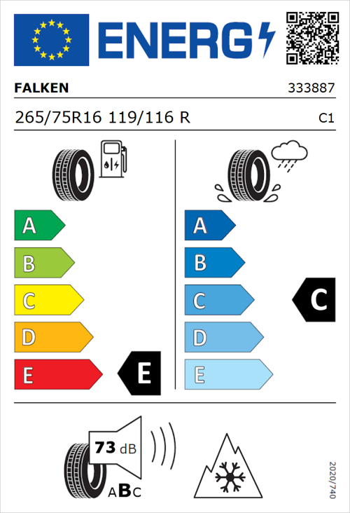 Tyre Label for Falken Wildpeak A/T AT3WA 265/75R16 119/116R