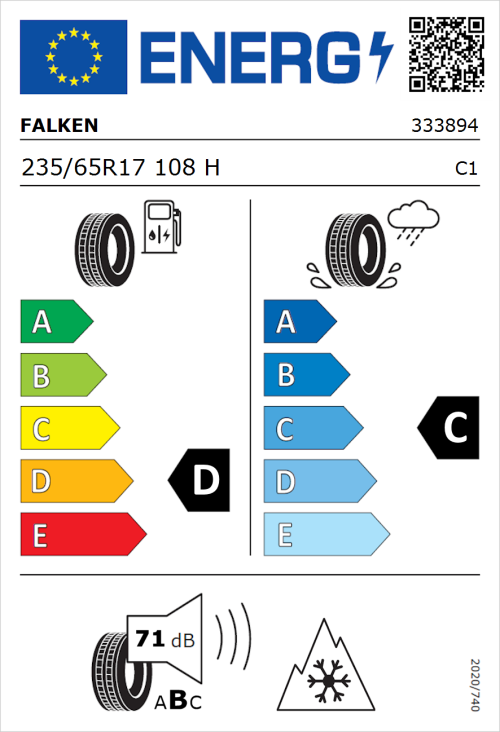 Tyre Label for Falken Wildpeak A/T AT3WA 235/65R17 108H