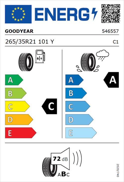 Tyre Label for Goodyear Eagle F1 Asymmetric 3 265/35R21 101Y