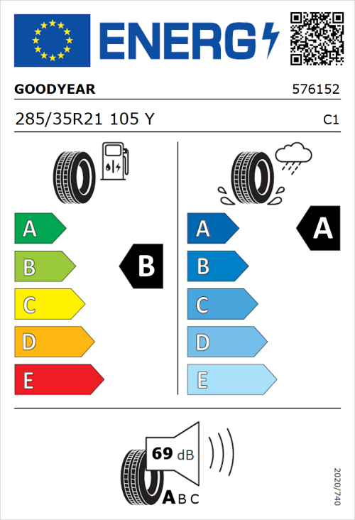 Tyre Label for Goodyear Eagle F1 Asymmetric 5 285/35R21 105Y