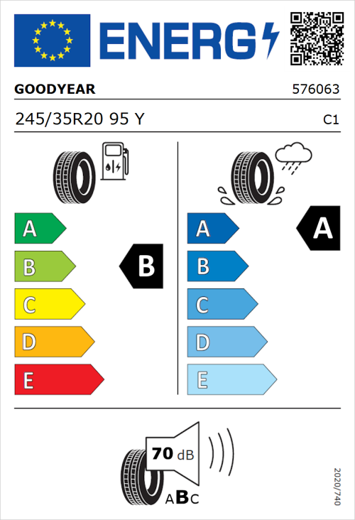 Tyre Label for Goodyear Eagle F1 Asymmetric 5 245/35R20 95Y