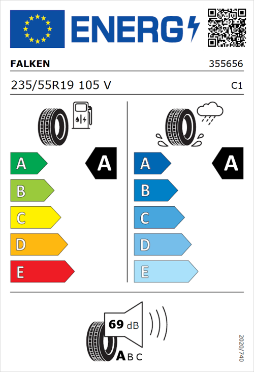 Tyre Label for Falken E.Ziex 235/55R19 105V