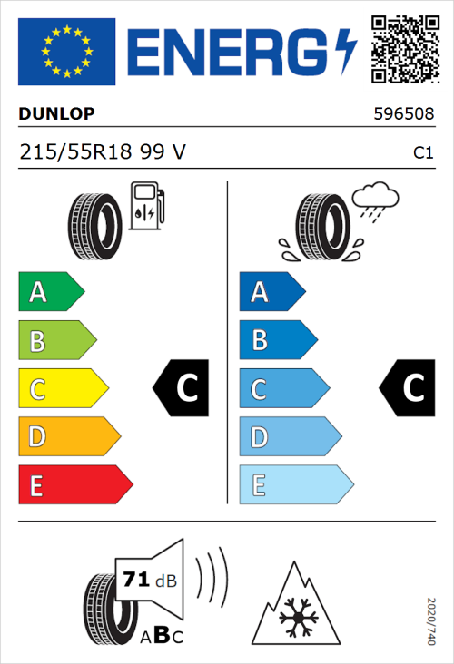 Tyre Label for Dunlop All Season 2 215/55R18 99V