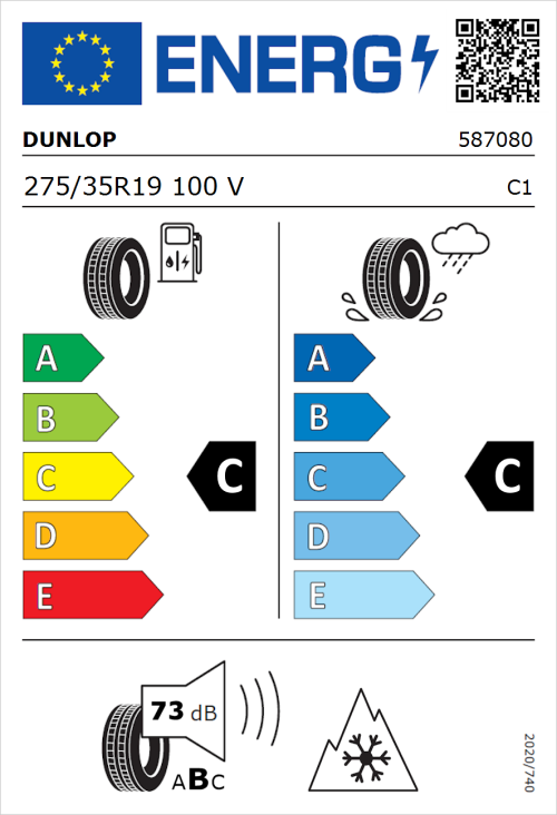 Tyre Label for Dunlop SP Winter Sport 5 275/35R19 100V