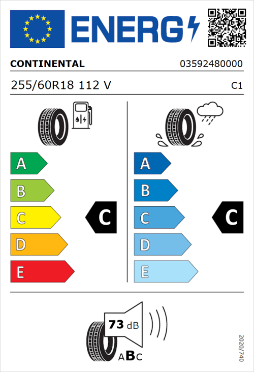 Tyre Label for Continental ContiCrossContact LX Sport ContiSilent 255/60R18 112V