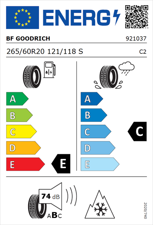 Tyre Label for BF Goodrich All-Terrain T/A KO3 265/60R20 121/118S