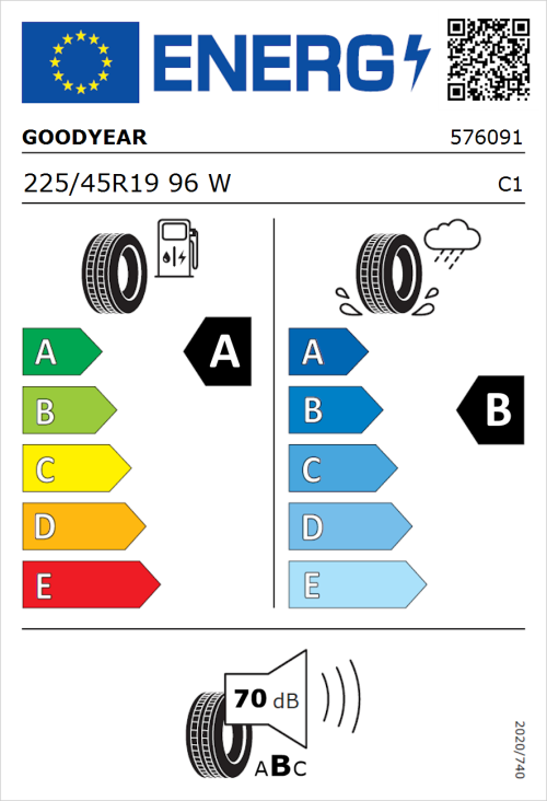 Tyre Label for Goodyear Eagle F1 Asymmetric 3 225/45R19 96W